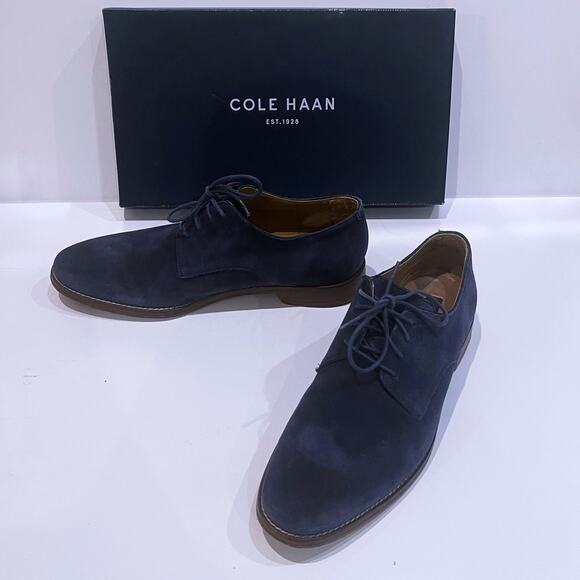 Cole Haan 8.5 M Cambridge Plain Oxford Blue Suede Leather Lace-Up Almond Toe - Picture 6 of 13